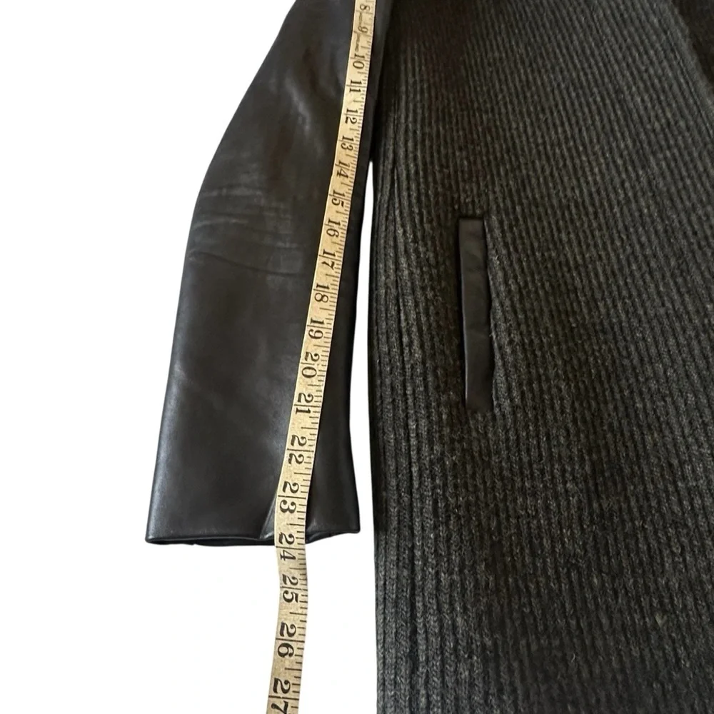SOIA & KYO MIXED MATERIAL LEATHER AND WOOL HOODED JACKET SIZE SMALL